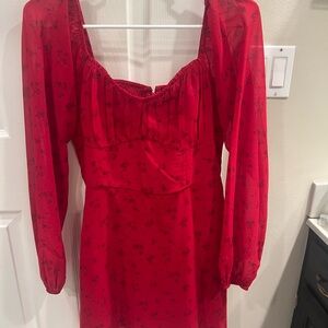 Hollister Red Floral Long Sleeve Dress